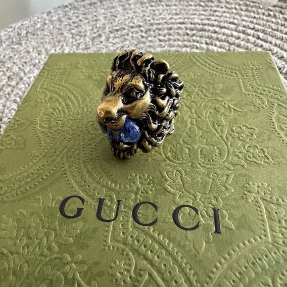 NEW GUCCI LION RING PURPLE STONE Golden Size 16 IT 7.5 US - Picture 3 of 10